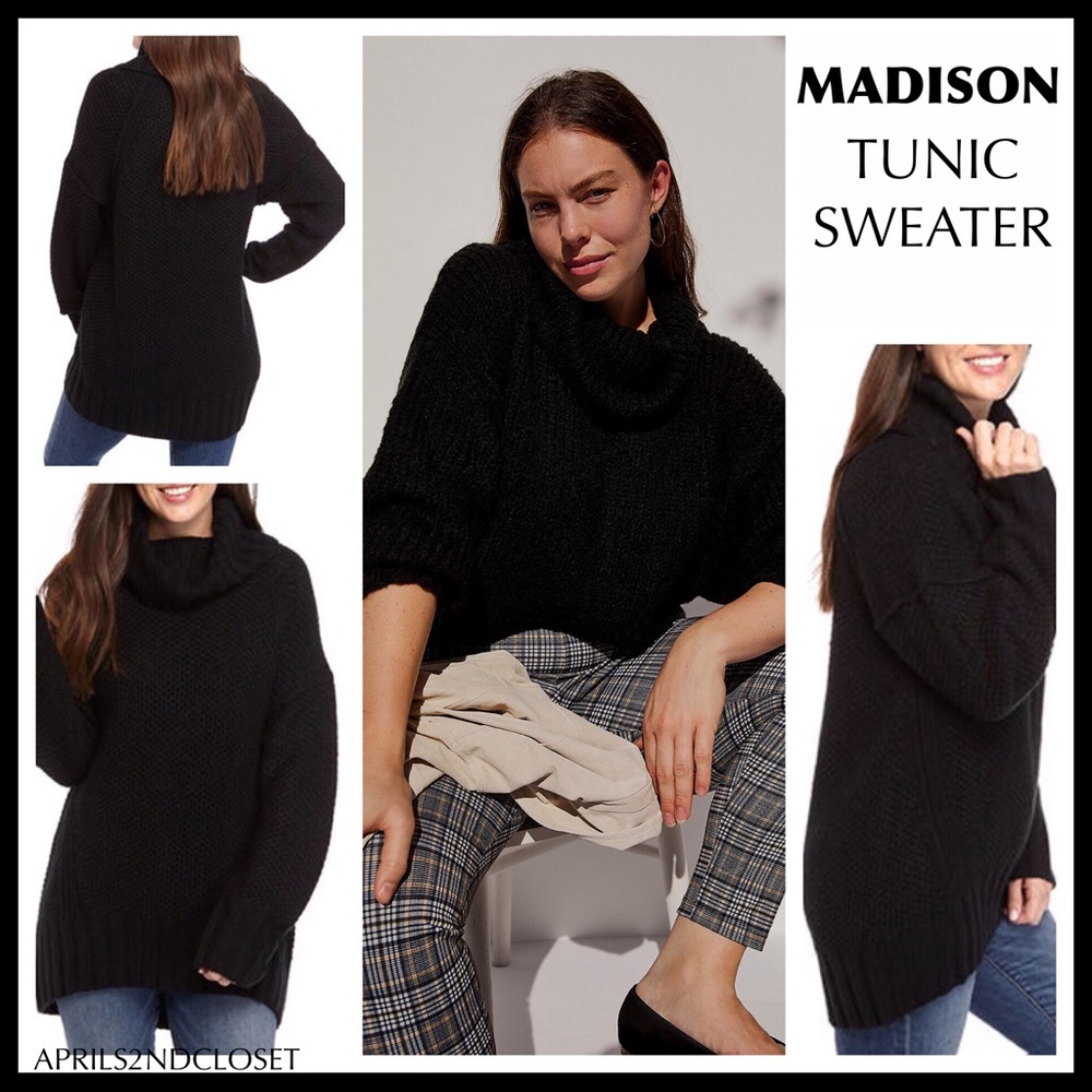 BLACK TURTLENECK SWEATER COZY KNIT OVERSIZED COWL NECK PULLOVER TUNIC A2C - Picture 3 of 11